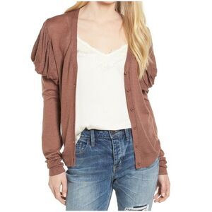 Hinge Puff Sleeve Cardigan Sweater Women’s XXL Nutmeg Brown